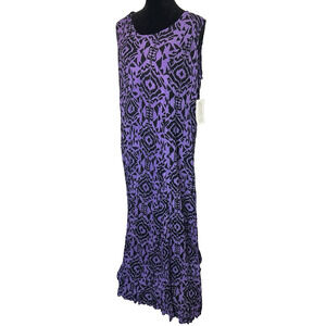 Denim 24/7 Misses Lg Purple & Black Crinkle Sleeveless Maxi Boho/Beach Dress-NWT